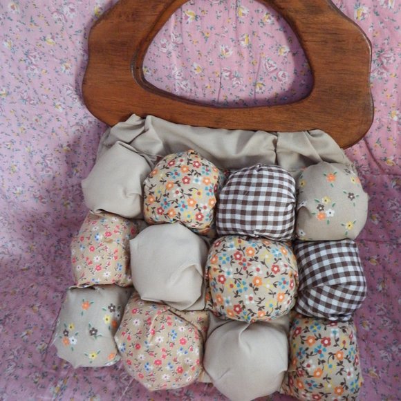 Handmade Item Handbags - Vintage Handmade Quilted Puffy Handbag Wood Handle